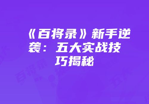 《百将录》新手逆袭：五大实战技巧揭秘