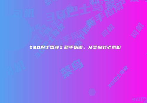《3D巴士驾驶》新手指南：从菜鸟到老司机