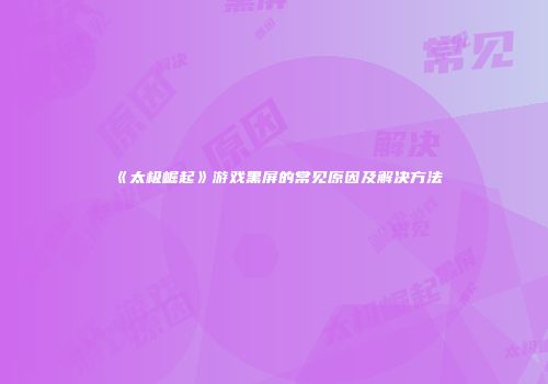 《太极崛起》游戏黑屏的常见原因及解决方法