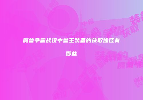 魔兽争霸战役中兽王装备的获取途径有哪些