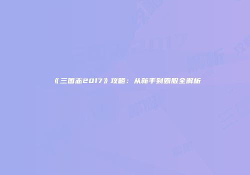 《三国志2017》攻略：从新手到霸服全解析