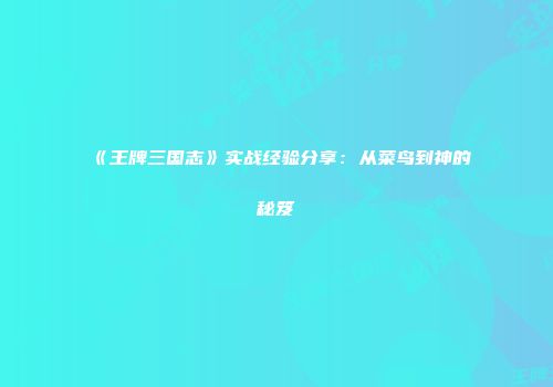 《王牌三国志》实战经验分享：从菜鸟到神的秘笈
