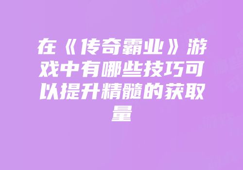 在《传奇霸业》游戏中有哪些技巧可以提升精髓的获取量
