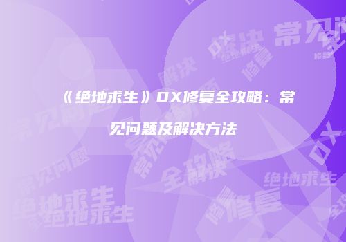 《绝地求生》DX修复全攻略：常见问题及解决方法