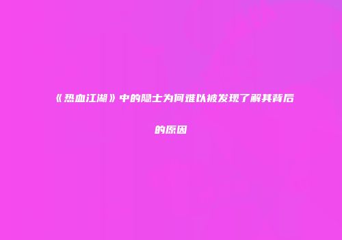 《热血江湖》中的隐士为何难以被发现了解其背后的原因