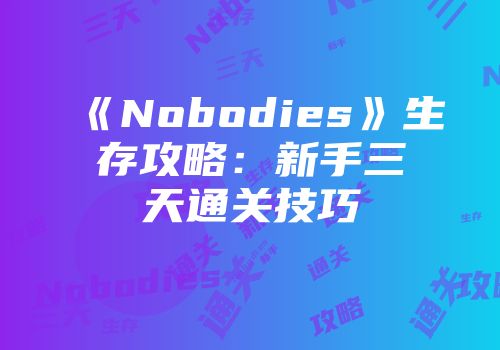 《Nobodies》生存攻略：新手三天通关技巧