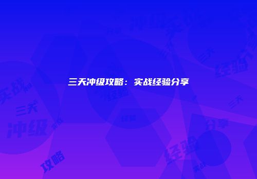 三天冲级攻略：实战经验分享
