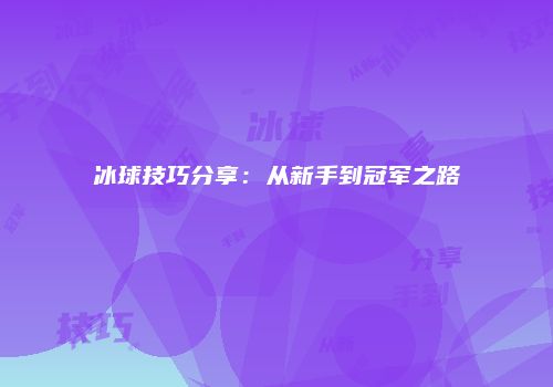 冰球技巧分享：从新手到冠军之路