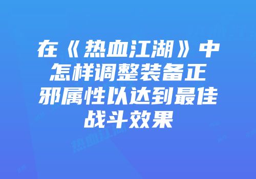 在《热血江湖》中怎样调整装备正邪属性以达到最佳战斗效果
