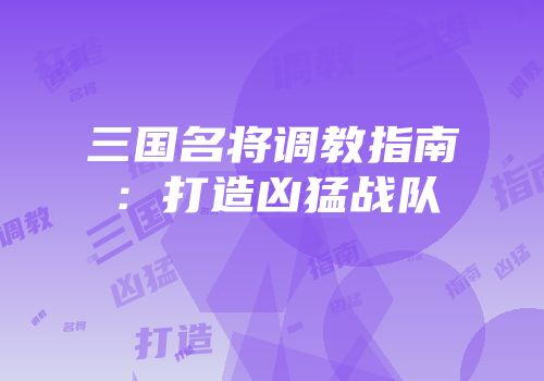 三国名将调教指南：打造凶猛战队