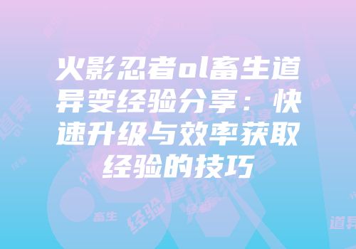 火影忍者ol畜生道异变经验分享：快速升级与效率获取经验的技巧