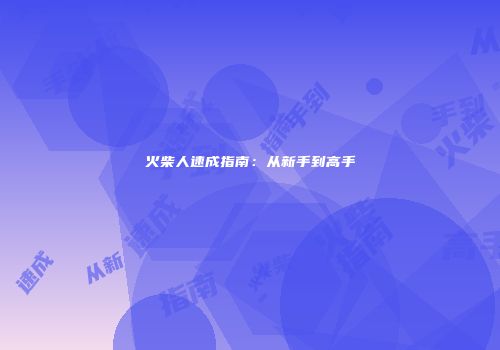 火柴人速成指南：从新手到高手