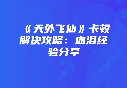 《天外飞仙》卡顿解决攻略：血泪经验分享