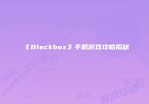 《Blackbox》手机游戏攻略揭秘