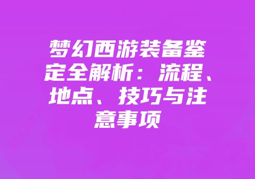 梦幻西游装备鉴定全解析：流程、地点、技巧与注意事项