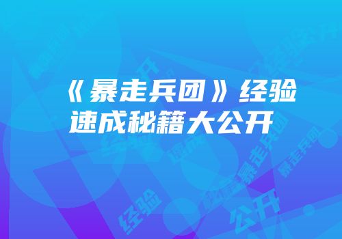 《暴走兵团》经验速成秘籍大公开