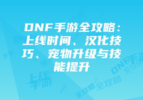 DNF手游全攻略：上线时间、汉化技巧、宠物升级与技能提升