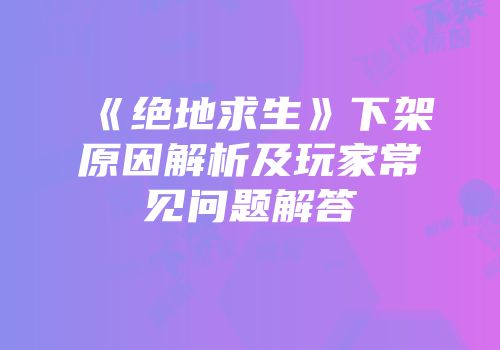 《绝地求生》下架原因解析及玩家常见问题解答
