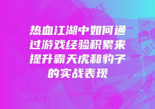 热血江湖中如何通过游戏经验积累来提升霸天虎和豹子的实战表现