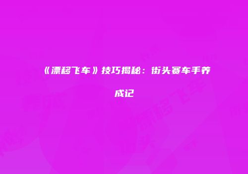 《漂移飞车》技巧揭秘：街头赛车手养成记