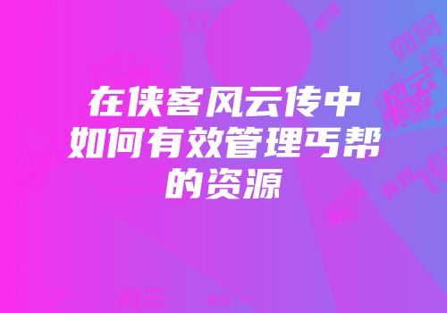 在侠客风云传中如何有效管理丐帮的资源