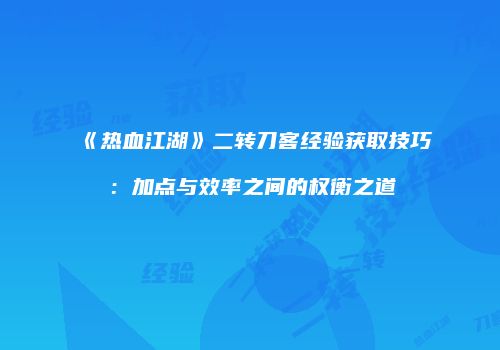 《热血江湖》二转刀客经验获取技巧：加点与效率之间的权衡之道