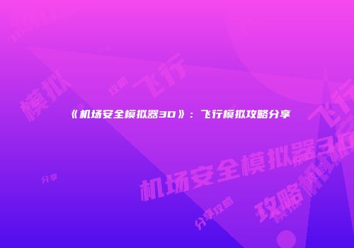 《机场安全模拟器3D》：飞行模拟攻略分享