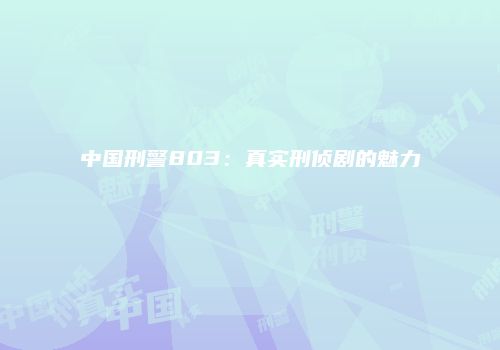 中国刑警803：真实刑侦剧的魅力