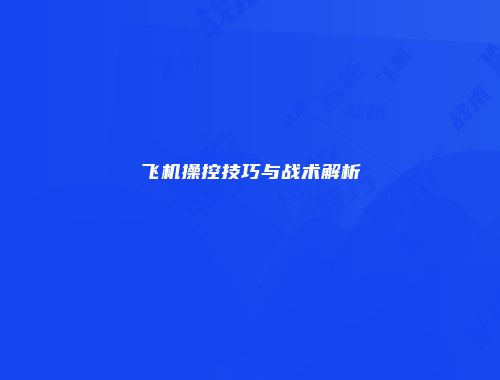 飞机操控技巧与战术解析