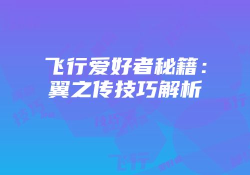飞行爱好者秘籍：翼之传技巧解析