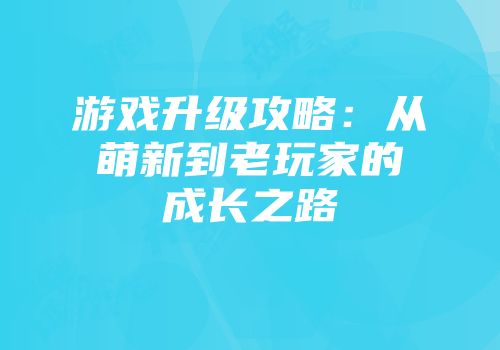 游戏升级攻略：从萌新到老玩家的成长之路