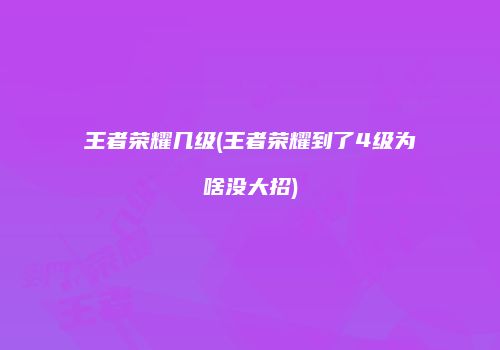 王者荣耀几级(王者荣耀到了4级为啥没大招)