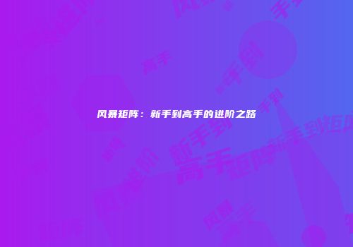 风暴矩阵：新手到高手的进阶之路