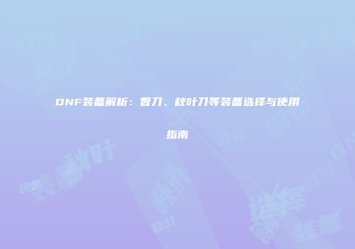 DNF装备解析：智刀、秋叶刀等装备选择与使用指南