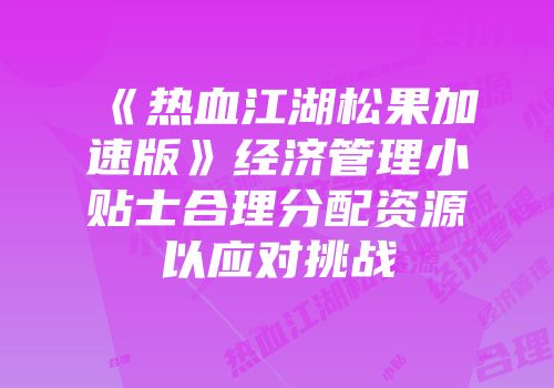 《热血江湖松果加速版》经济管理小贴士合理分配资源以应对挑战