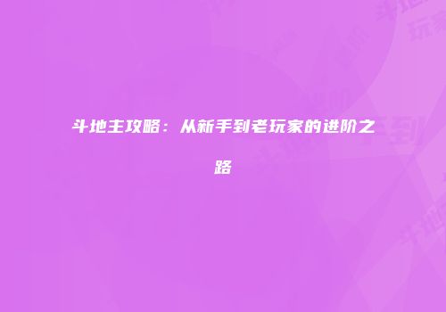 斗地主攻略：从新手到老玩家的进阶之路