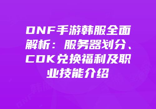 DNF手游韩服全面解析：服务器划分、CDK兑换福利及职业技能介绍