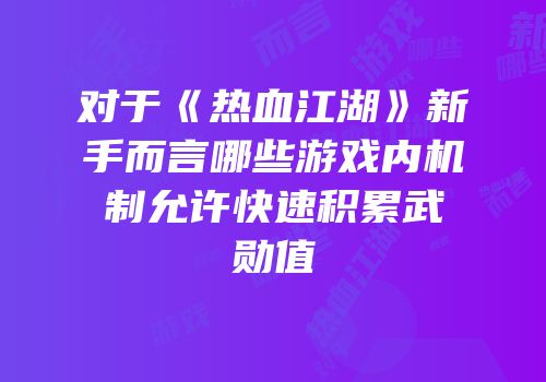 对于《热血江湖》新手而言哪些游戏内机制允许快速积累武勋值