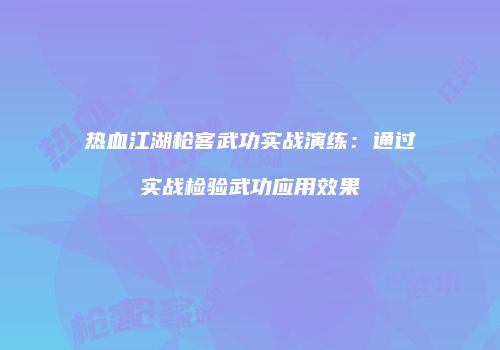 热血江湖枪客武功实战演练：通过实战检验武功应用效果
