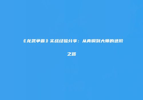 《龙武争霸》实战经验分享：从青铜到大师的进阶之路
