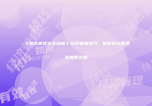《养成类页游无敌版》经济管理技巧：如何有效管理有限的资源