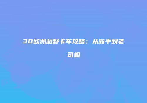 3D欧洲越野卡车攻略：从新手到老司机