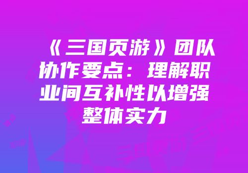 《三国页游》团队协作要点：理解职业间互补性以增强整体实力