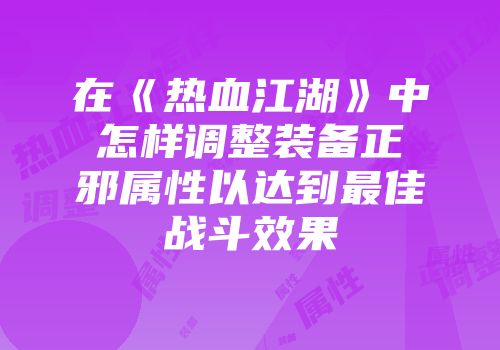 在《热血江湖》中怎样调整装备正邪属性以达到最佳战斗效果