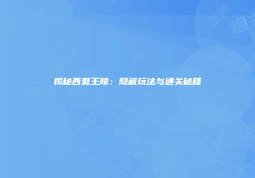 揭秘西夏王陵：隐藏玩法与通关秘籍
