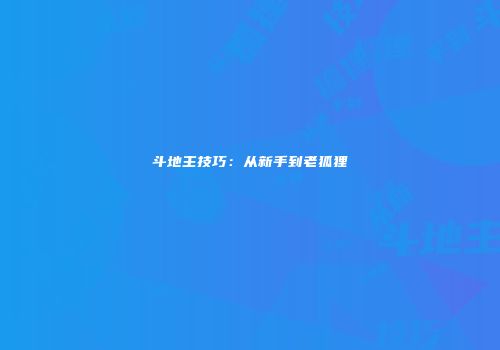 斗地主技巧：从新手到老狐狸