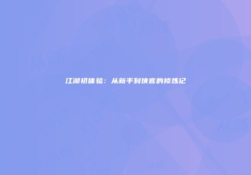 江湖初体验：从新手到侠客的修炼记