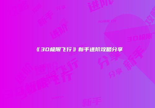 《3D极限飞行》新手进阶攻略分享