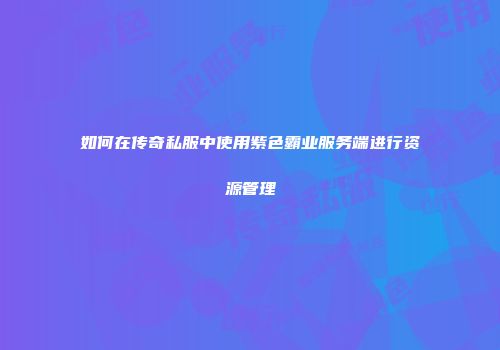 如何在传奇私服中使用紫色霸业服务端进行资源管理