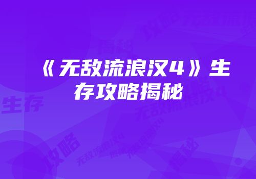 《无敌流浪汉4》生存攻略揭秘